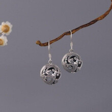 (antique silver) Authentic 925 Silver Spray Hollow Beaded Drop Earrings For Women Vintage Small Balls Hanging Earrings Engagement Jewelry Eh023