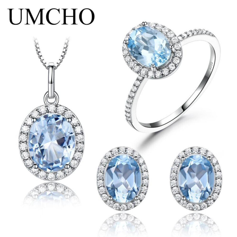 (sky blue, 8) Elegant Synthetic Oval Pink Sky Blue Cubic Zirconia 925 Silver Necklace Ring Earring Jewelry Set