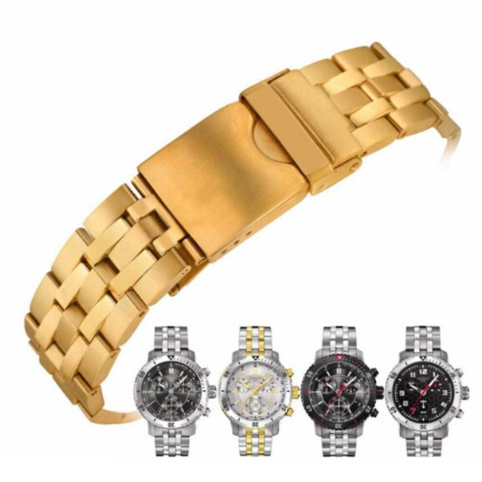 (gold, T067-19MM) 19mm Prs200 Series T067417a T067417 Series Watch Band Watch Parts Male Strip Solid Stainless Steel Bracelet Strap Watch Band For T067