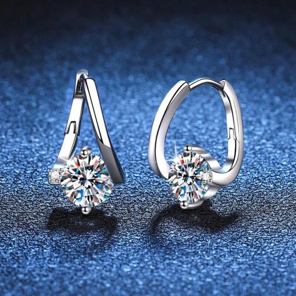Maxpower (As The Picture, Moissanite) D Color 100% Real 1Ct Moissanite Hoop Earrings For Women Party S925 Sterling Diamond Earring Fine Jewelry Silver