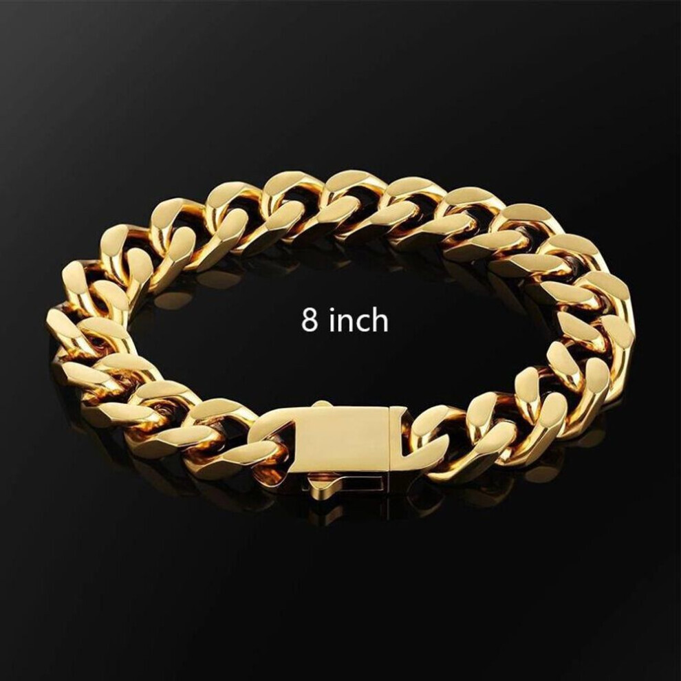 (gold, 8 inch) 6mm Gold Bracelet Necklace 8/18/20/24 Inch Hip Hop Necklace Bracelet Set For Women Man Fashion Wedding Party Jewelry