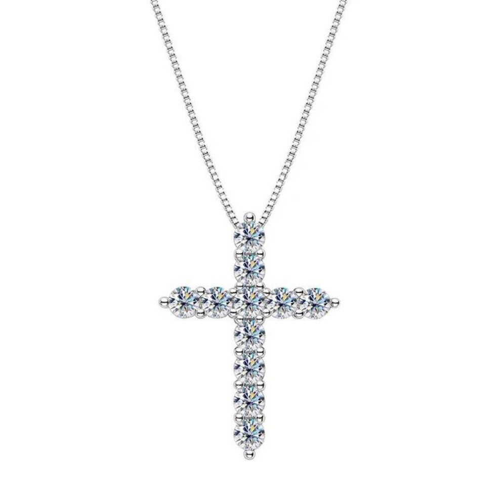 (as the picture, 3.3ct) D Color  3.3ct Moissanite Cross Necklace For Men Luxury S925 Sterling Silver Plated White Gold Sparkling Jewelry Pendant