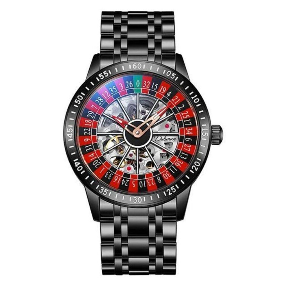 Maxpower (,Red) Dulunwe Swinging Rotary Dial Design Hollow Skeleton Watches Business Trendy Men Wristwatch Roulette Wheel Automatic Mechanical Watch Black/Red