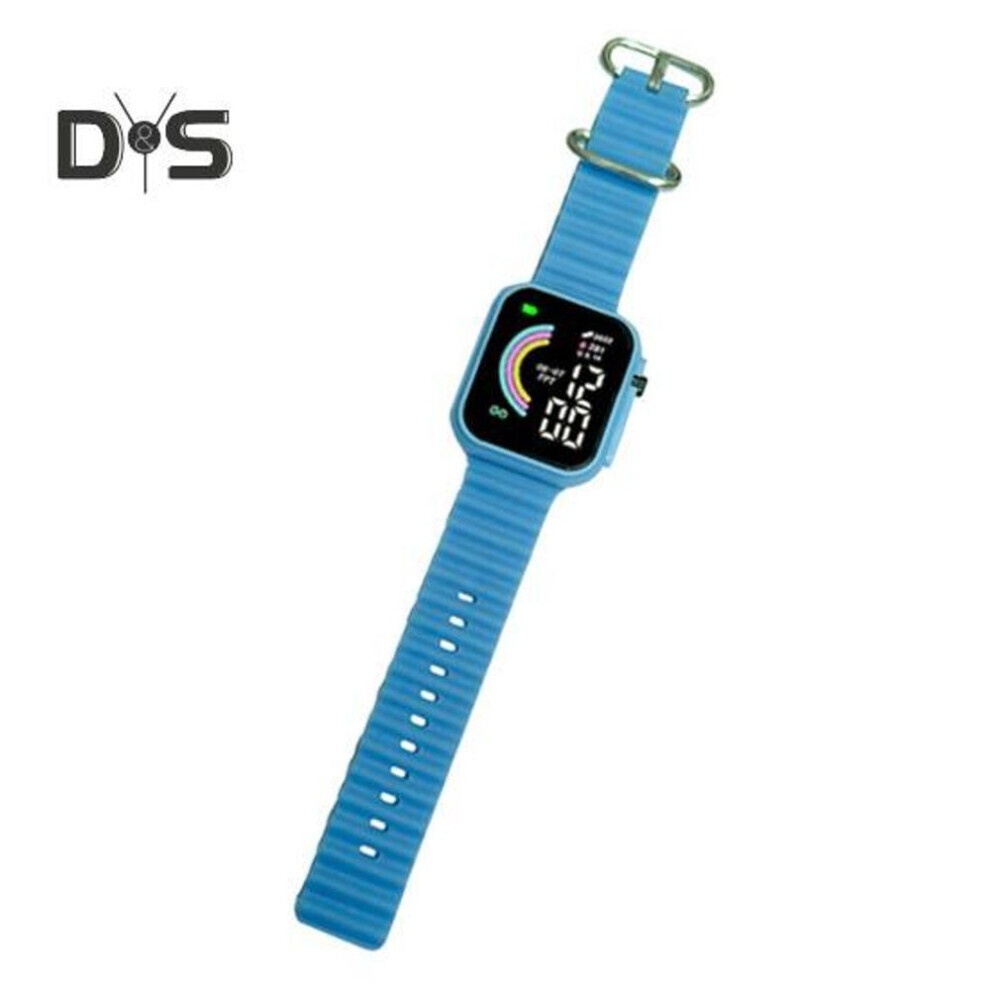 (sky blue) Led Electronic Watch Square Rainbow Dial Solid Color Soft Anti-slip Strap Adjustable Kids Students Casual Sports Digital Wristwatch Birthday Gift