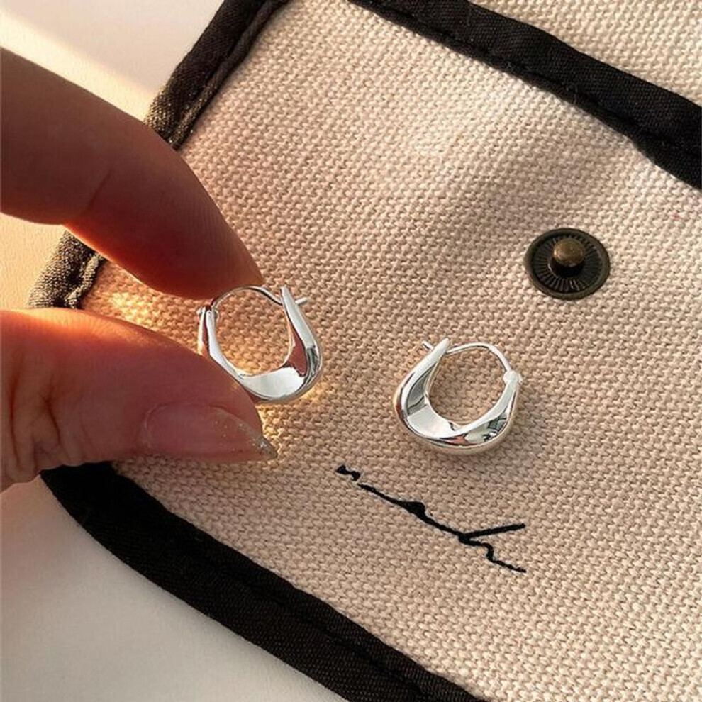 (silver) Anenjery Geometric Small Hoop Earrings For Women Creative Simple Golden Silver Color Huggies Gift Jewelry