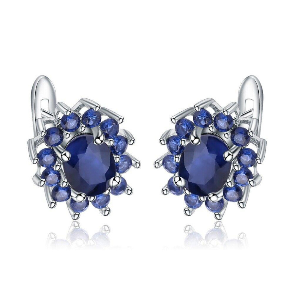 Maxpower (As The Picture) Fashion 1.89Ct Natural Blue Sapphire Earrings 925 Sterling Silver Gemstones Vintage Stud Earrings For Women Fine Jewelry Blue,Silver