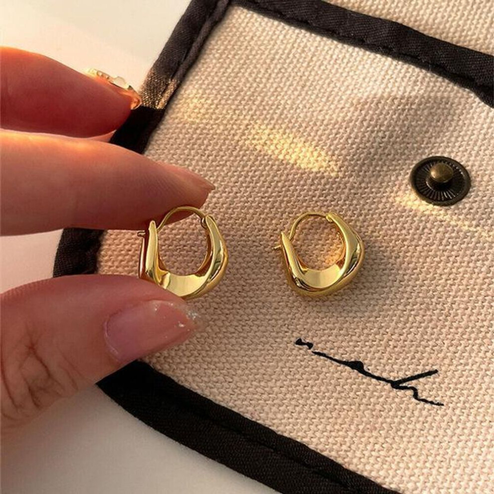 (gold) Anenjery Geometric Small Hoop Earrings For Women Creative Simple Golden Silver Color Huggies Gift Jewelry