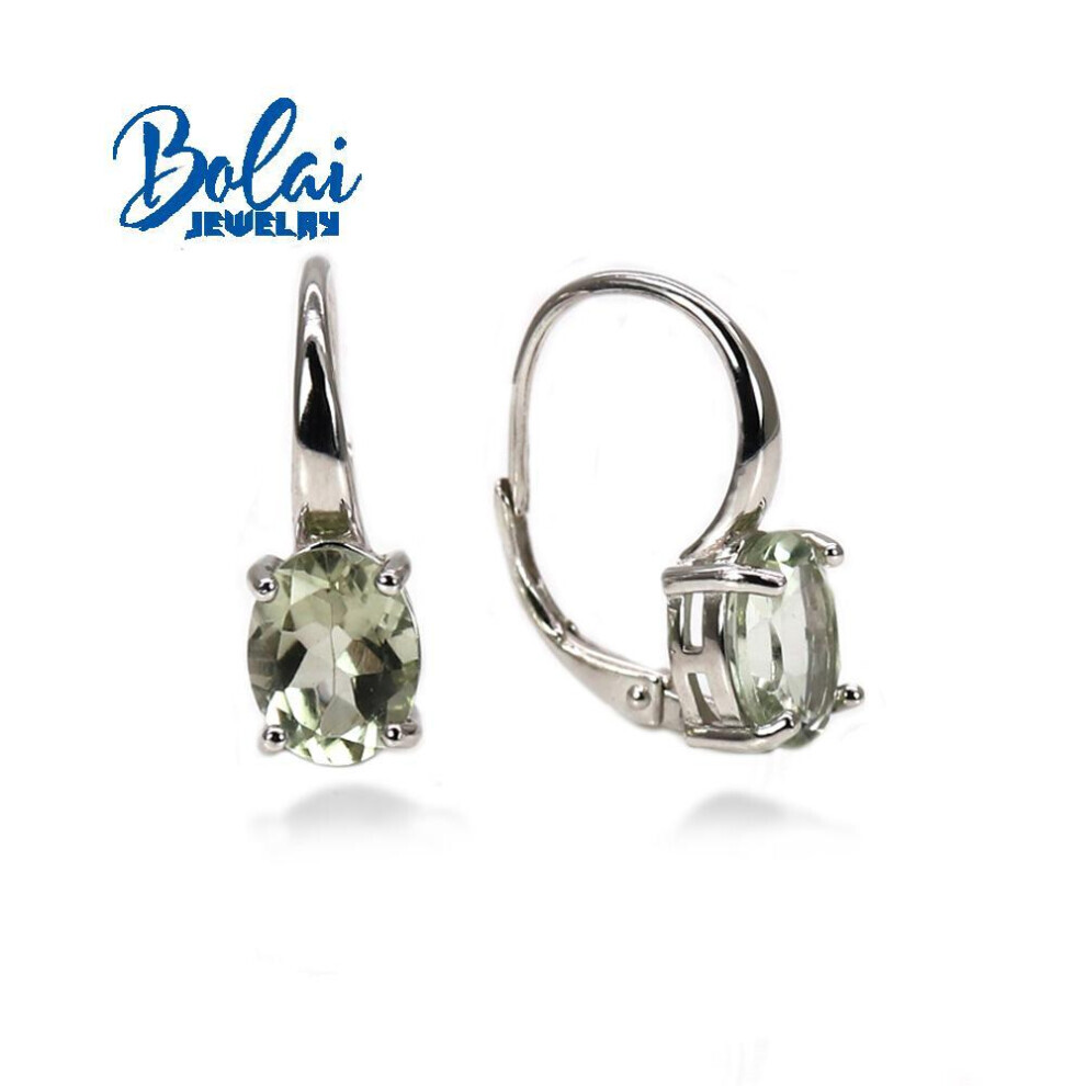 Maxpower (Green) Simple Earring Natural Green Amethyst Oval 7*9Mm Gemstone Woman Earrings Simple Design 925 Sterling Silver Fine Jewelry Green,Silver,Purple