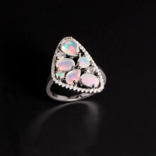 (white, US RING SIZE:10#) Colorful Rare Gem Natural Opal October Birthstone Ring 925 Sterling Silver Women's Fine Jewelry Elegant Fashion Gift