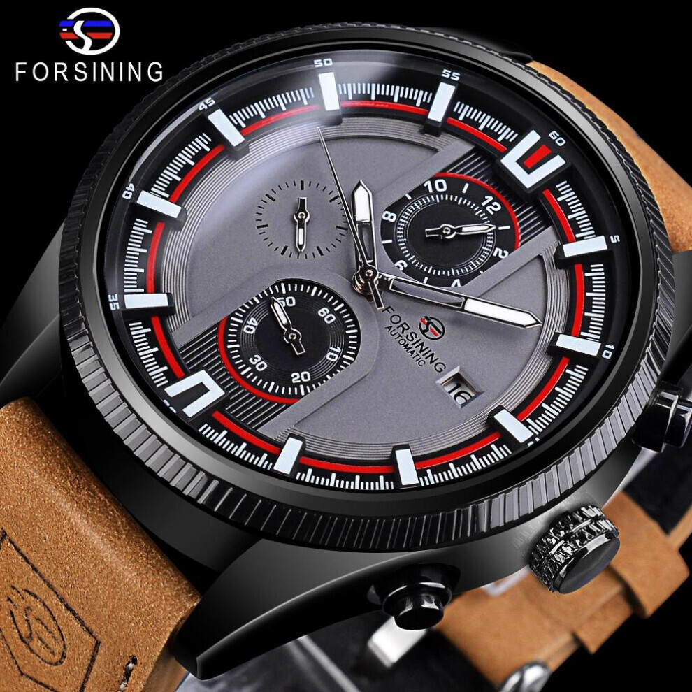 Maxpower (Black) Forsining Waterproof Military Leather Wrist Watches Men Automatic Mechanical Wristwatch Top Brand Outdoor Watch With Calender