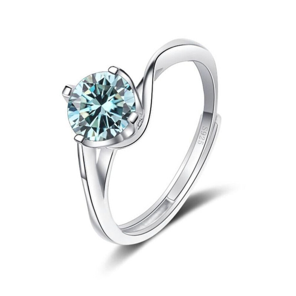 (blue, 1ct adjustable) Bague Ringen 1ct Vvs Moissanite Jewelry Wedding Ring 925 Sterling Silver Plated With White Gold Four Claw Twist Design Open Rings