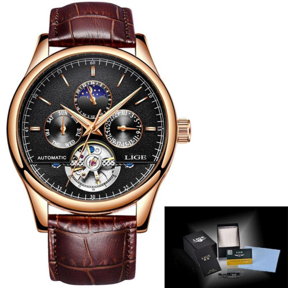 Maxpower (Gold Black) Lige Leather Strap Automatic Men Wrist Watch