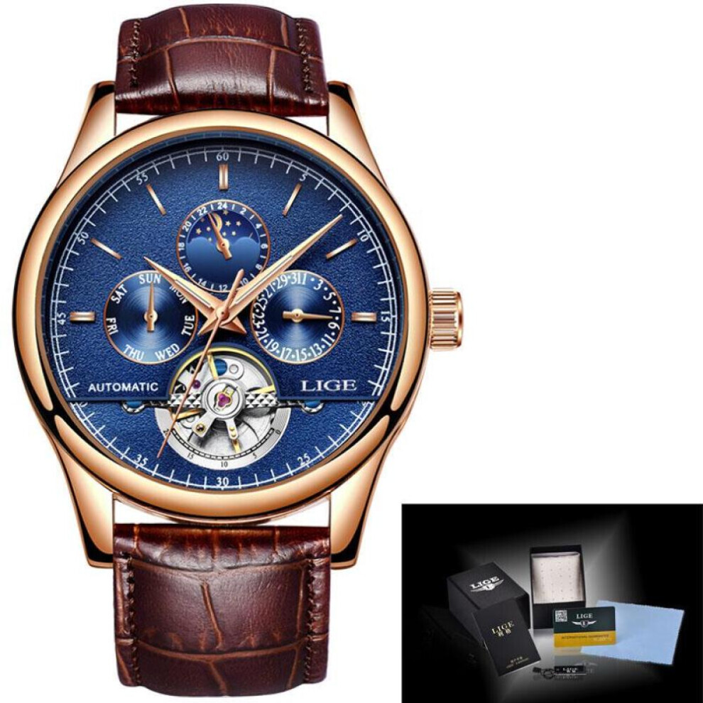 Maxpower (Gold Blue) Lige Leather Strap Automatic Men Wrist Watch