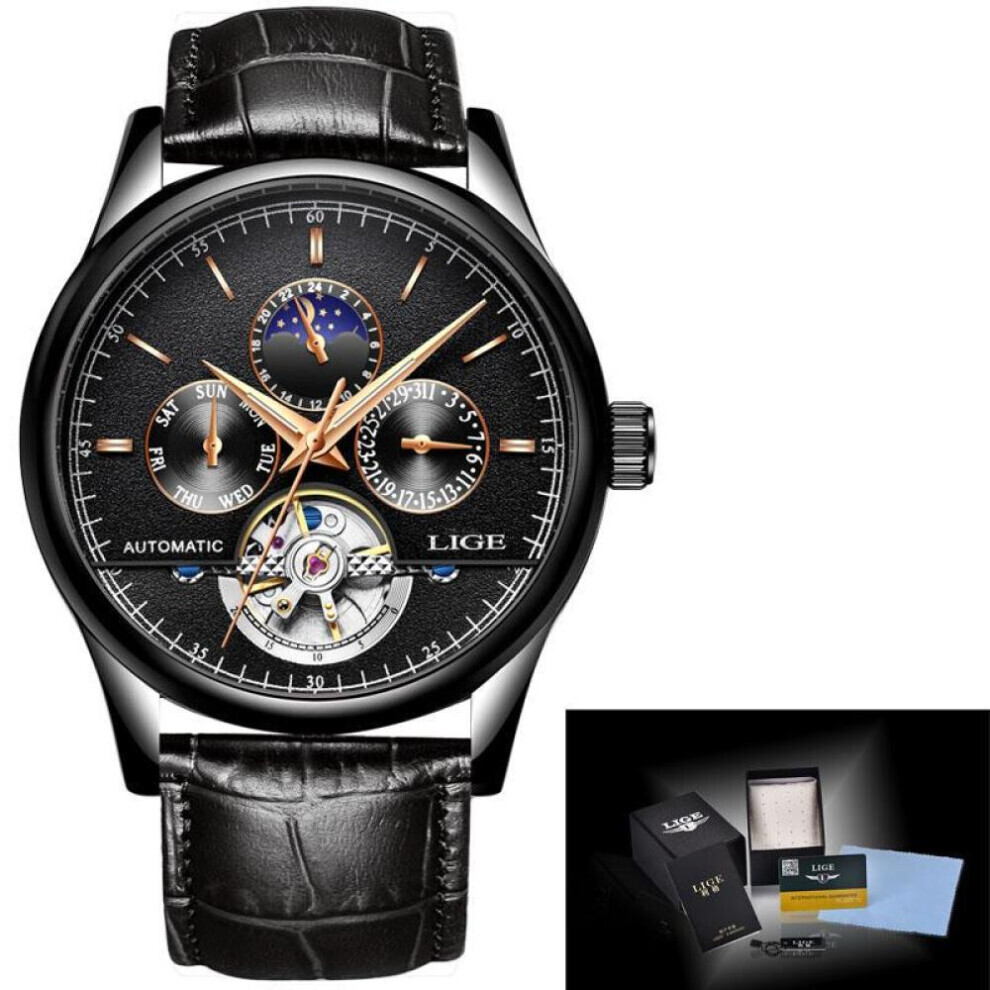 Maxpower (Black Gold) Lige Leather Strap Automatic Men Wrist Watch