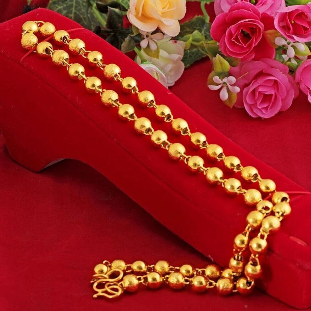 (as the picture, Gold  60cm) 24k Gold-plated 6 Mm Solid Beaded Necklace Pendant Men&apos;s And Women&apos;s Wedding Anniversary Birthday Gold Jewelry Necklace Chain Gi
