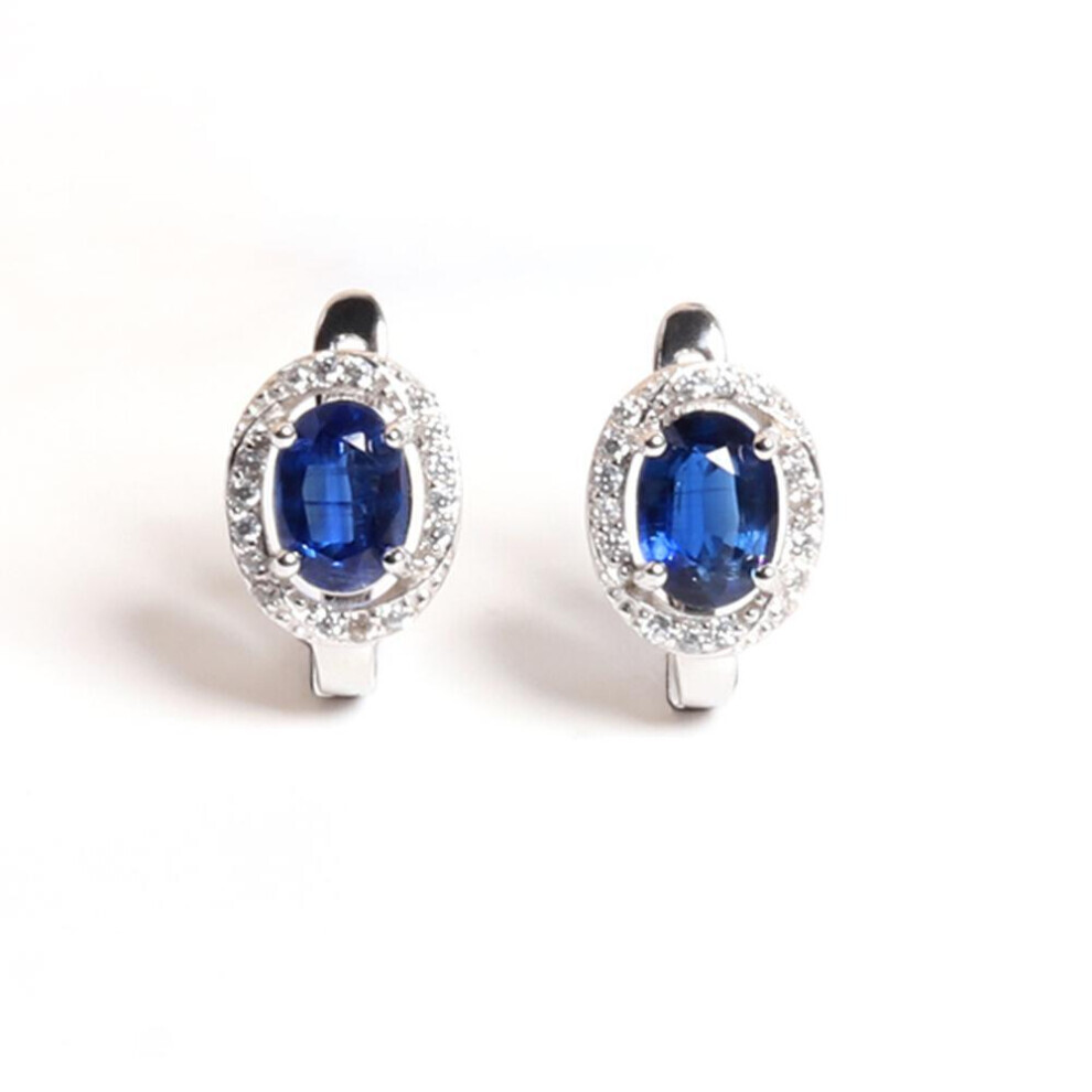 Maxpower (Blue) Classic Simple Designs Silver Earrings With Natural Kyanite Blue Gemstones Oval 5*7Mm Fine Jewelry For Women Nice Gift Blue,Silver