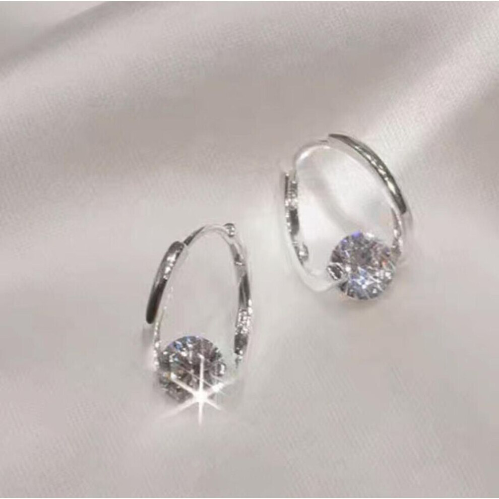 Maxpower (, Earrings) "Korean Geometric Zircon Micro-Inlaid Earrings: Versatile, Elegant, Women's Ear Buckles" Silver