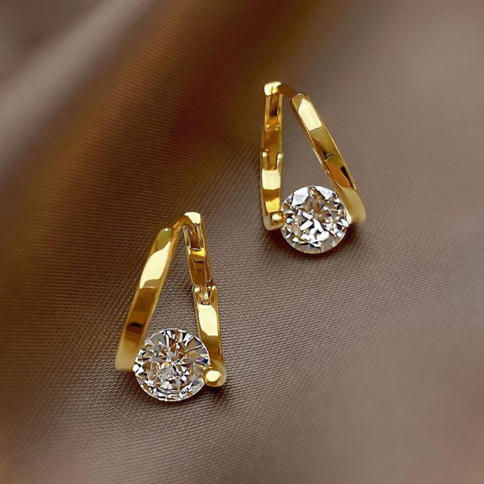 Maxpower (, Stone Earrings) "Korean Geometric Zircon Micro-Inlaid Earrings: Versatile, Elegant, Women's Ear Buckles" White