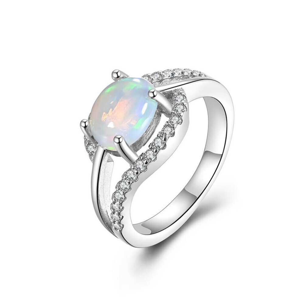 (white, us ring size 9#) New Arrival Natural Ethiopia Colorful Opal Ring Real Gemstone Oval 6*8mm Good Quality 925 Sterling Silver Fine Jewelry For Women