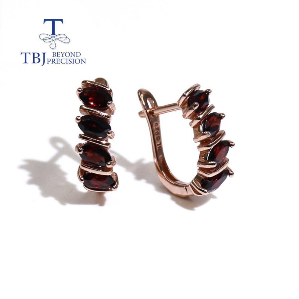 Maxpower (Red, M) Natural Red Garnet Clasp Earring In 925 Sterling Silver Fine Jewelry For Girls Nice Gift Red,Silver