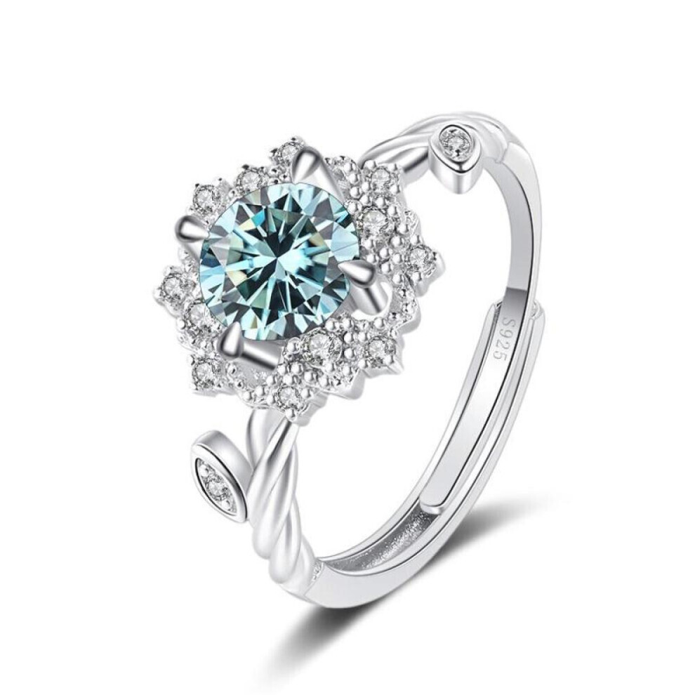 Maxpower (Blue, 1Ct Adjustable) Bague Ringen Round 8H8a Vvs D Color 1Ct Moissanite Ring S925 Sterling Silver Jewelry Accessories Flower Four Claw Rings For Wom
