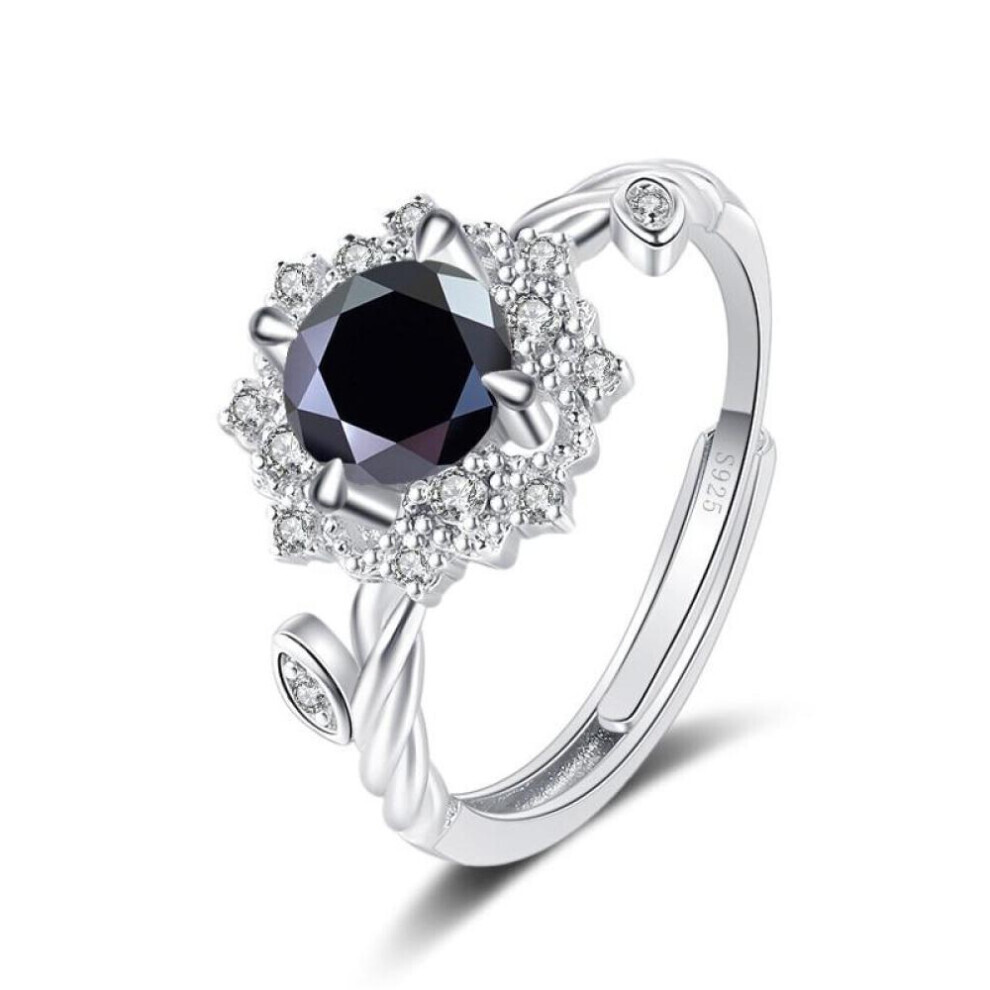 Maxpower (Black, 1Ct Adjustable) Bague Ringen Round 8H8a Vvs D Color 1Ct Moissanite Ring S925 Sterling Silver Jewelry Accessories Flower Four Claw Rings For Wo