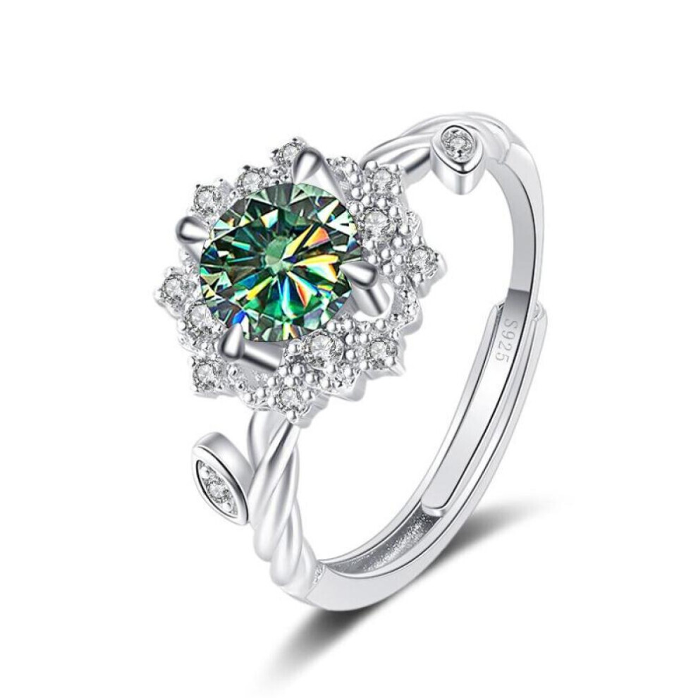 (green, 1ct adjustable) Bague Ringen Round 8h8a Vvs D Color 1ct Moissanite Ring S925 Sterling Silver Jewelry Accessories Flower Four Claw Rings For Women
