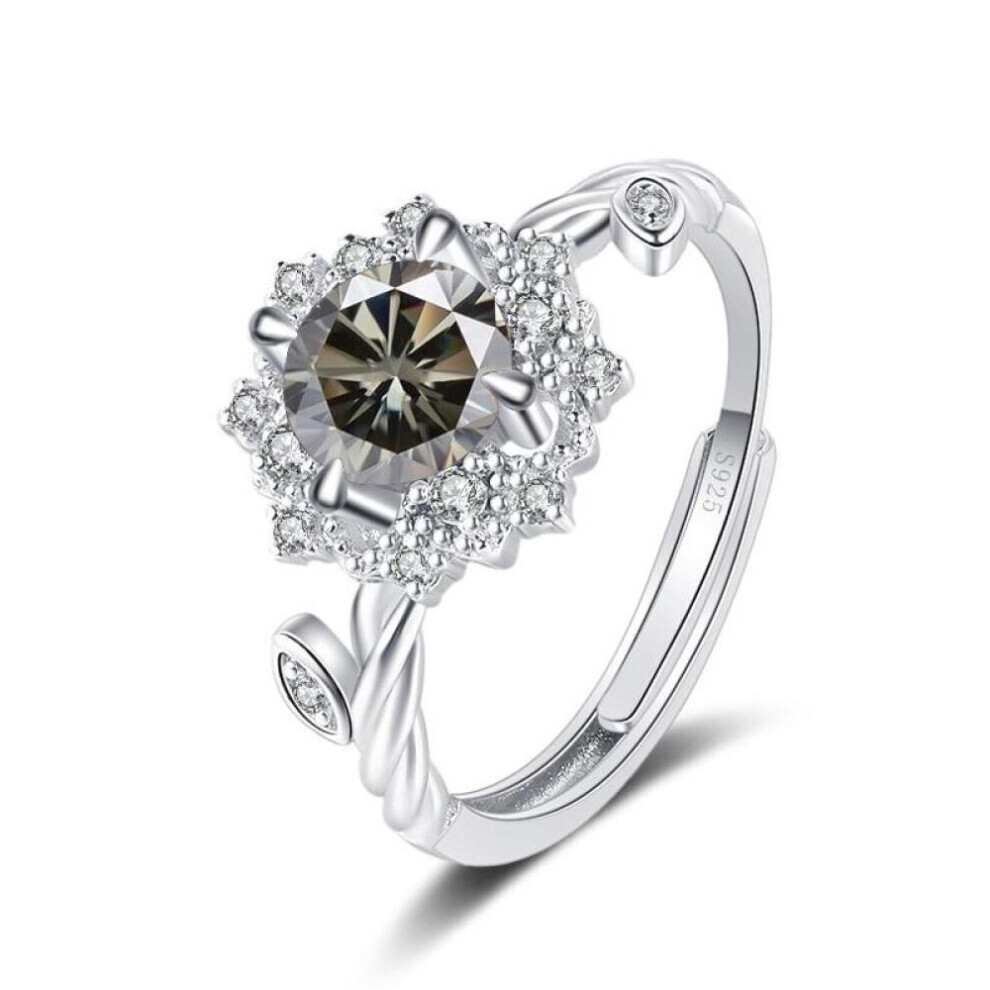 Maxpower (Gray, 1Ct Adjustable) Bague Ringen Round 8H8a Vvs D Color 1Ct Moissanite Ring S925 Sterling Silver Jewelry Accessories Flower Four Claw Rings For Wom