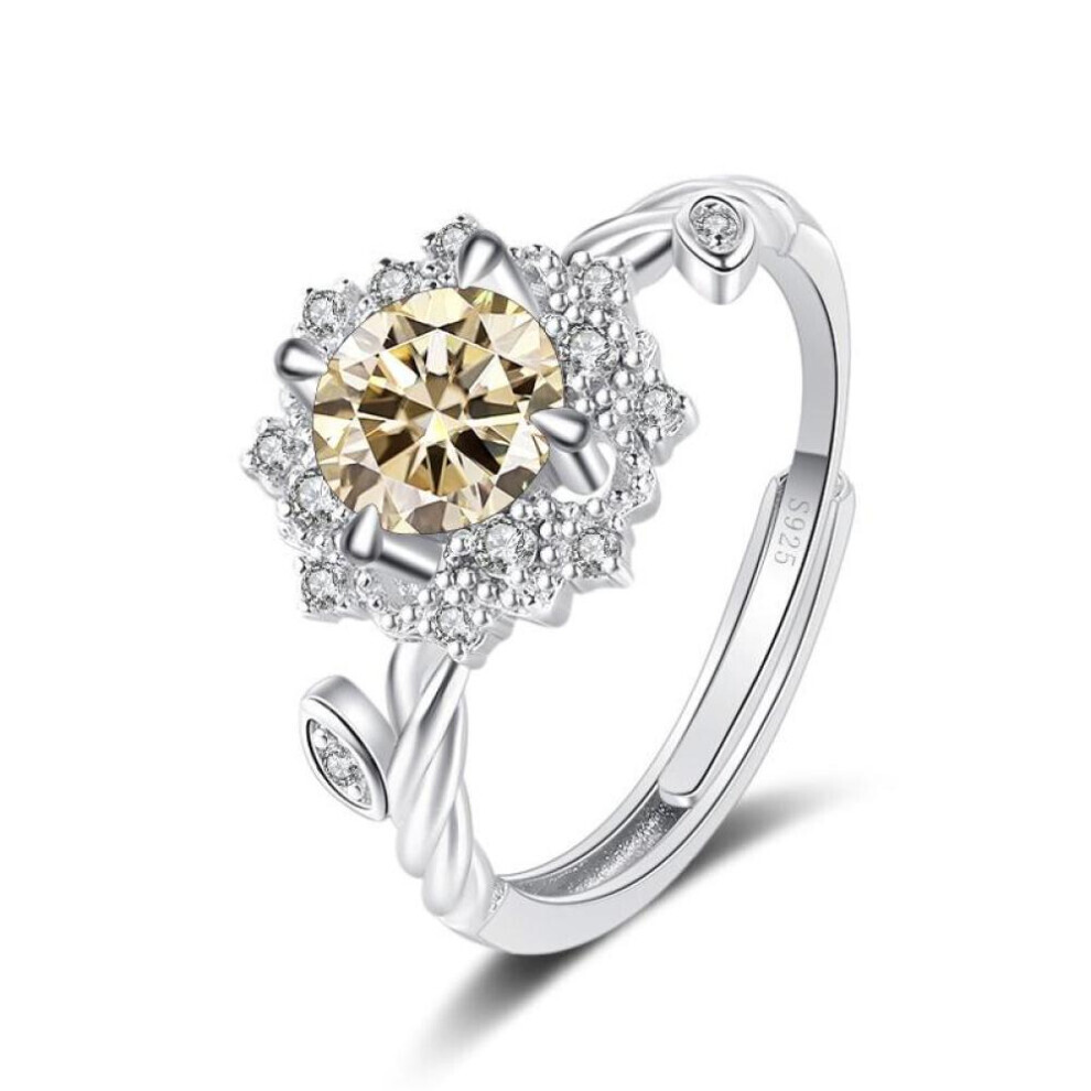 Maxpower (Light Yellow, 1Ct Adjustable) Bague Ringen Round 8H8a Vvs D Color 1Ct Moissanite Ring S925 Sterling Silver Jewelry Accessories Flower Four Claw Rings