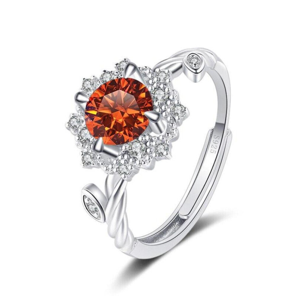 Maxpower (Orange, 1Ct Adjustable) Bague Ringen Round 8H8a Vvs D Color 1Ct Moissanite Ring S925 Sterling Silver Jewelry Accessories Flower Four Claw Rings For W