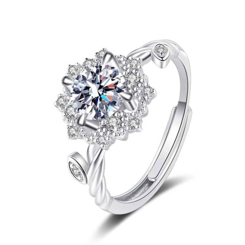 Maxpower (White, 1Ct Adjustable) Bague Ringen Round 8H8a Vvs D Color 1Ct Moissanite Ring S925 Sterling Silver Jewelry Accessories Flower Four Claw Rings For Wo