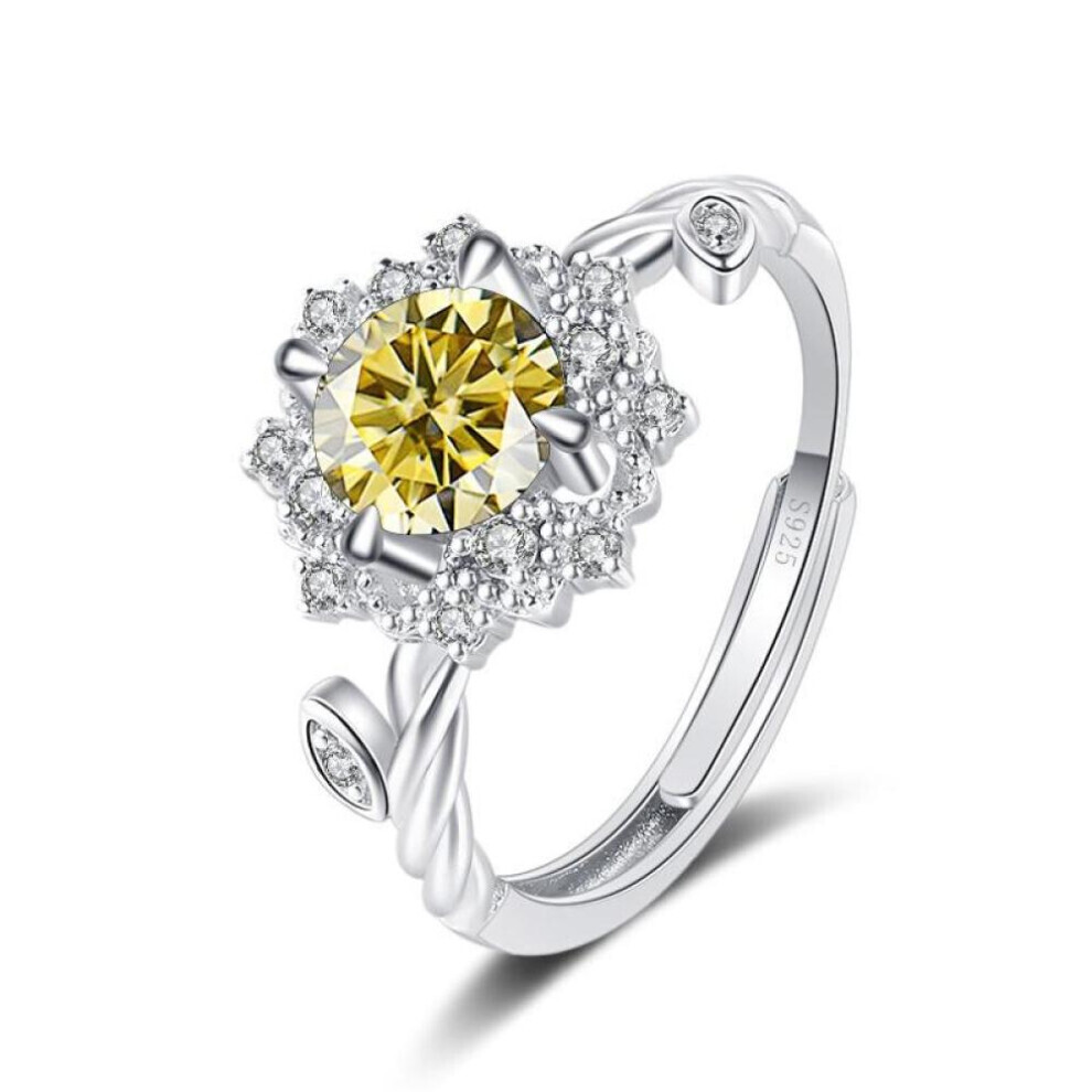 Maxpower (Yellow, 1Ct Adjustable) Bague Ringen Round 8H8a Vvs D Color 1Ct Moissanite Ring S925 Sterling Silver Jewelry Accessories Flower Four Claw Rings For W