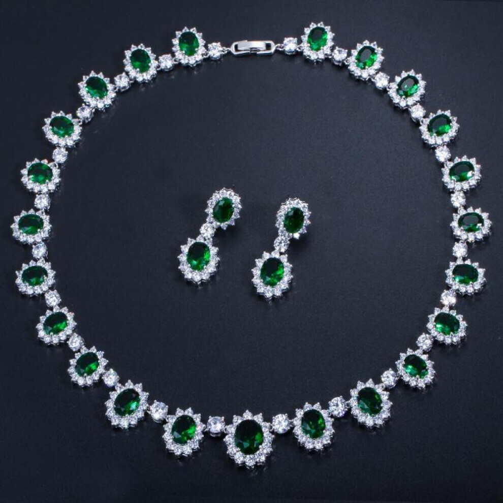 (emerald) Cmm High Quality Emerald Color Zirconia Women&apos;s Party Jewelry Earrings Necklace Set