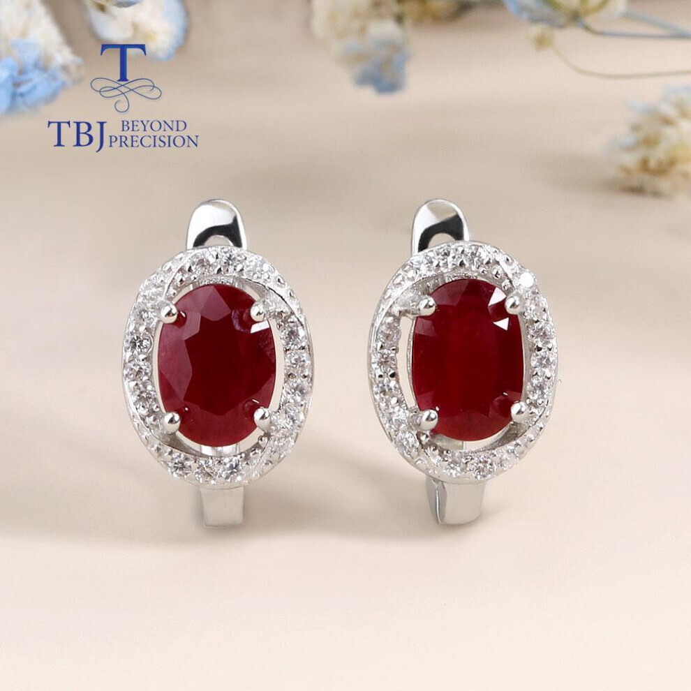 Maxpower (Red) 925 Sterling Silver Classic Design Africa Ruby Clasp Earring Natural Precious Gemstone Jewelry For Women Lady Nice Gift Birthday Party Red,Silver