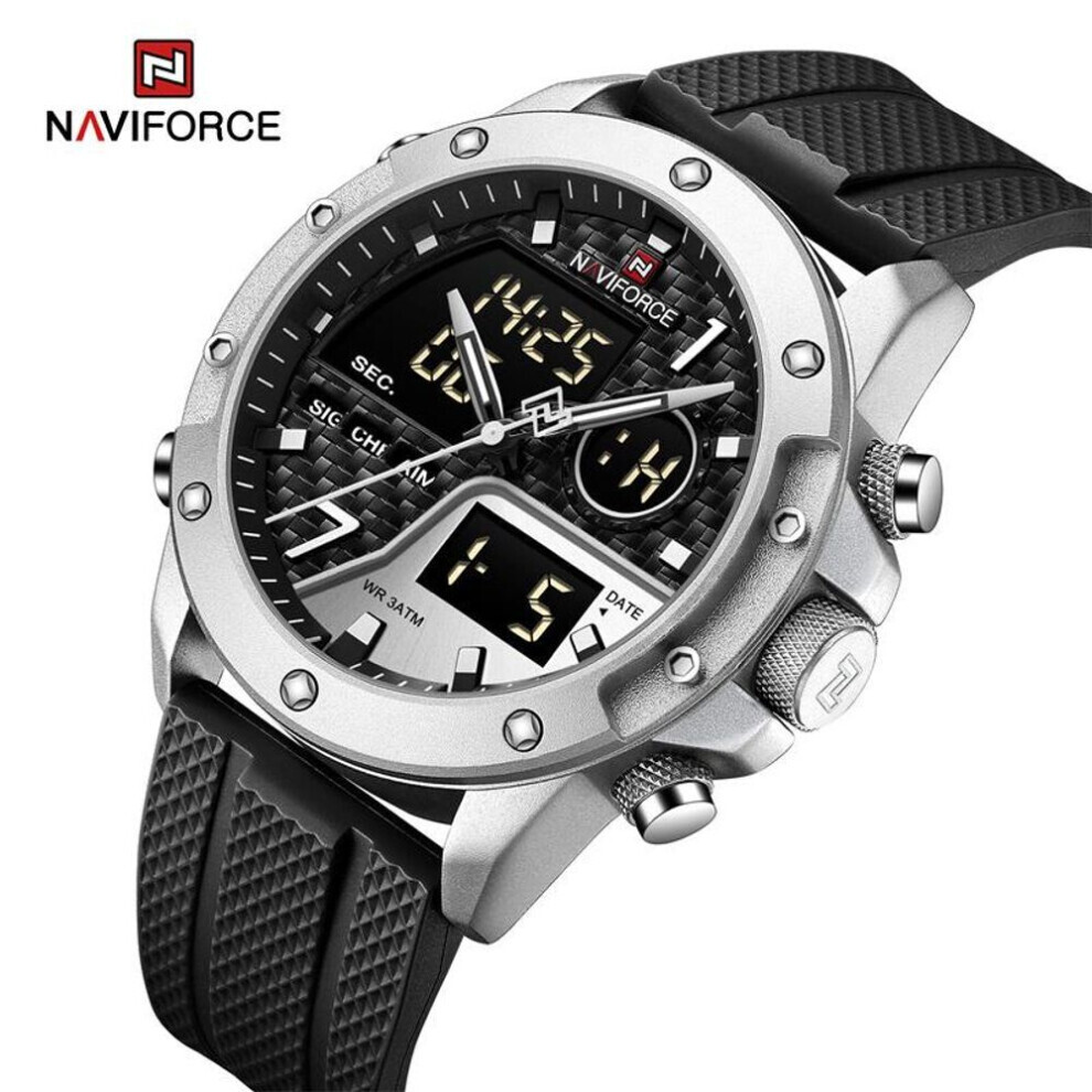 Maxpower (Silver,Black, 260Mm) Naviforce Watches For Men Sports Digital Waterproof Multifunction Luminous Wristwatch 9221