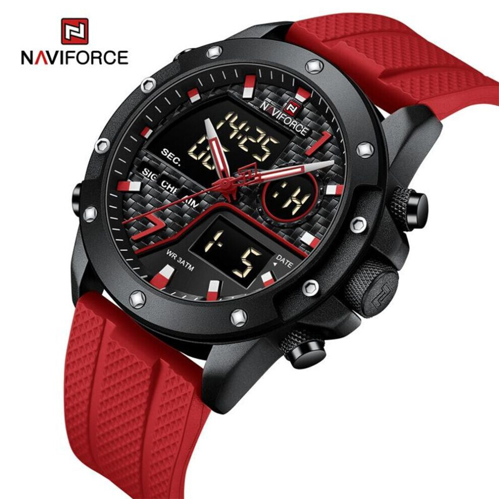 Maxpower (Red, 260Mm) Naviforce Watches For Men Sports Digital Waterproof Multifunction Luminous Wristwatch 9221