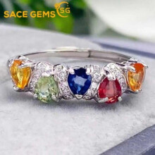 (multicolor, Open) Sace Gems 925 Sterling Silver 2*2.5mm Natual Colourful Sapphire Rings For Women Engagement Cocktail Party Fine Jewelr