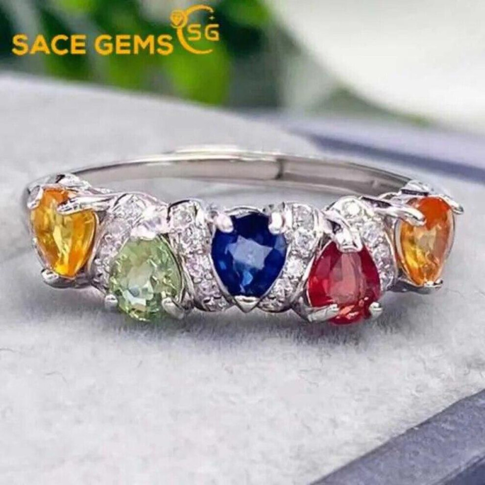 Maxpower (Multicolor, Open) Sace Gems 925 Sterling Silver 2*2.5Mm Natual Colourful Sapphire Rings For Women Engagement Cocktail Party Fine Jewelr Blue,Silver