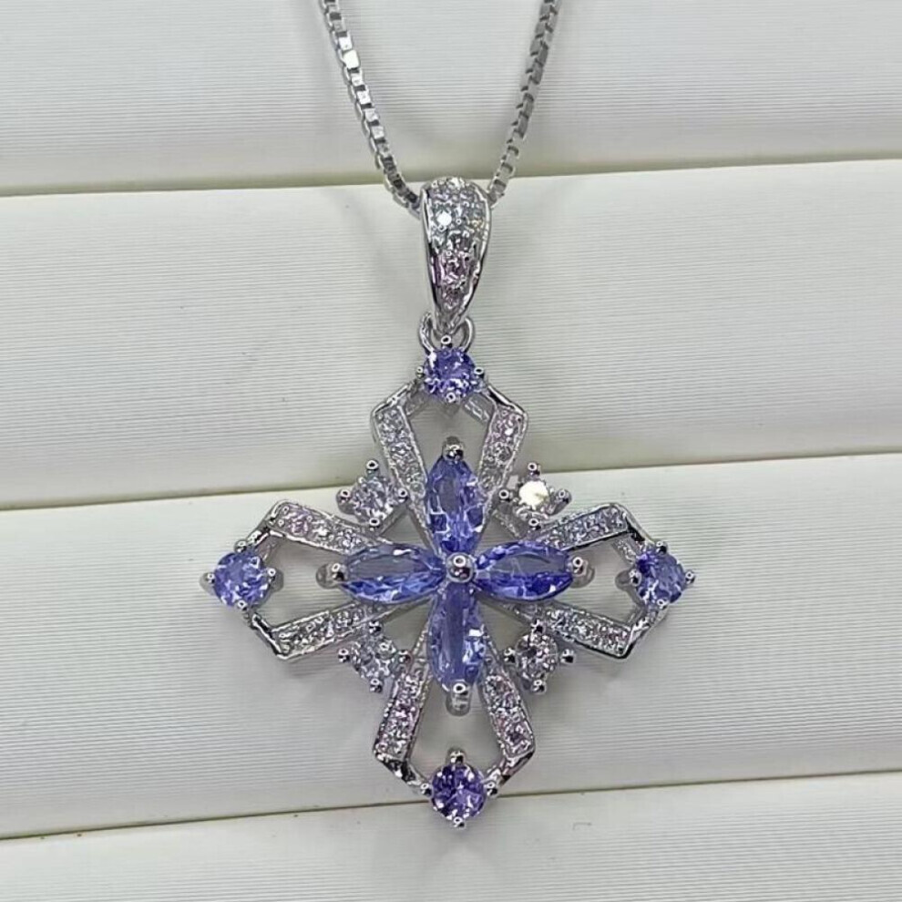 Maxpower (Blue) Sace Gems S925 Sterling Silver 2.5*5Mm Natual Tanzanite Pendant Necklaces For Womne Engagement Cocktail Party Fine Jewelry Blue,Silver