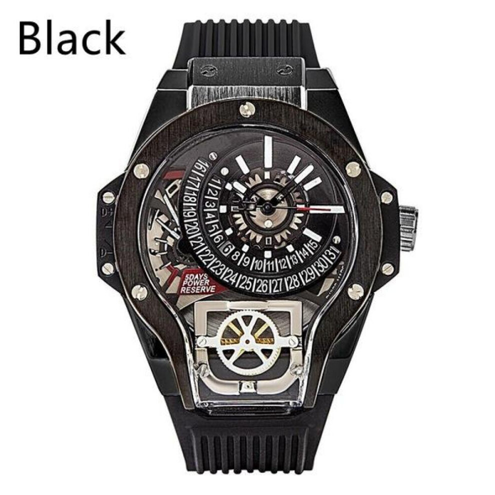 Maxpower (Black) Cool Large Dial Quartz Watch Luxury Waterproof Watch With Rubber Strap Geometric Shape Business Watch