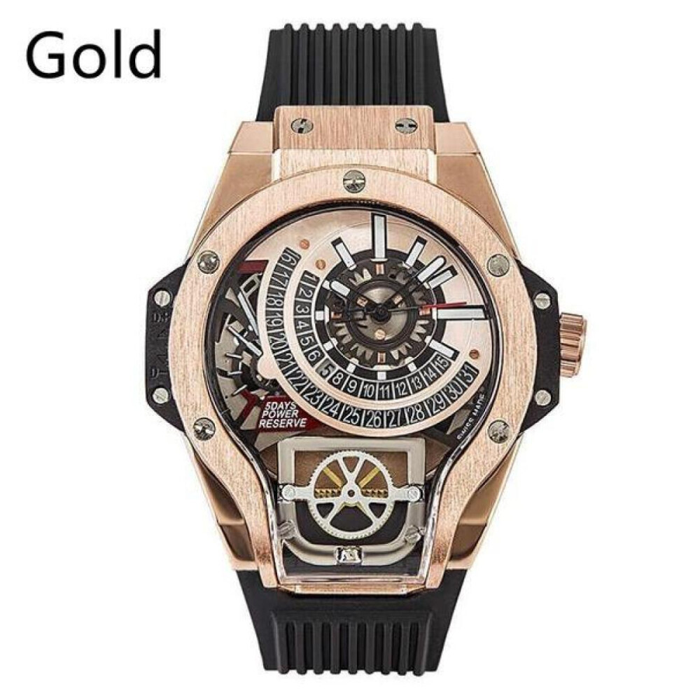 Maxpower (Gold) Cool Large Dial Quartz Watch Luxury Waterproof Watch With Rubber Strap Geometric Shape Business Watch