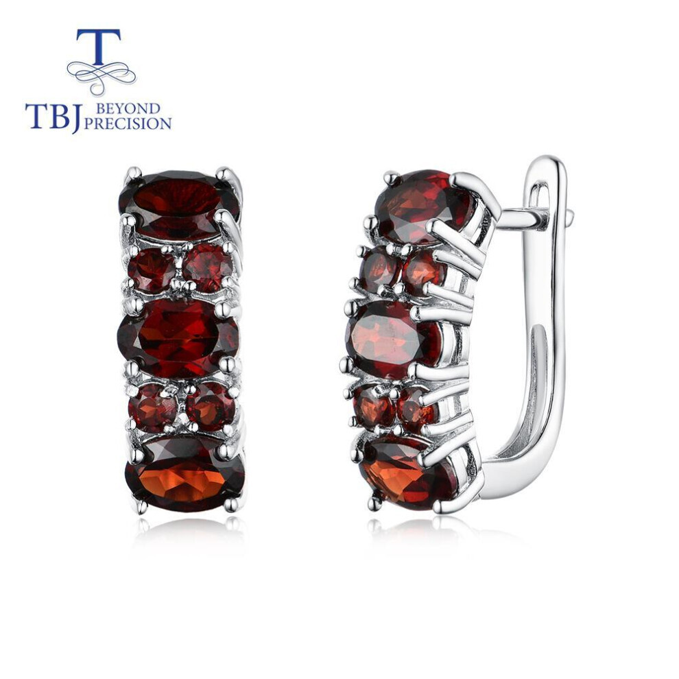 (red, M) 3.5ct Garnet Clasp Earrings Natural Gemstone 925 Sterling Silver Fine Jewelry For Women,wife,girls Nice Gift