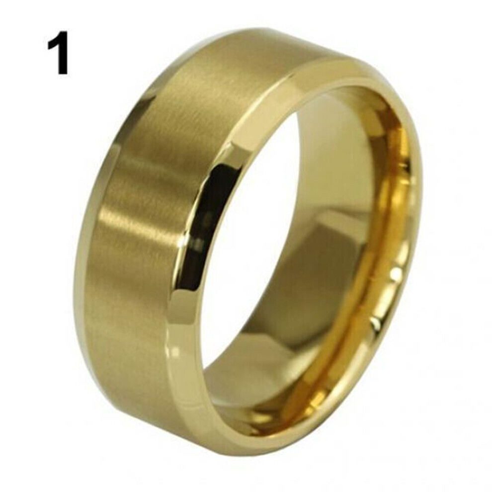 (golden, US 8) 8mm Men&apos;s Women&apos;s Fashion Titanium Steel Polished Band Ring Wedding Jewelry
