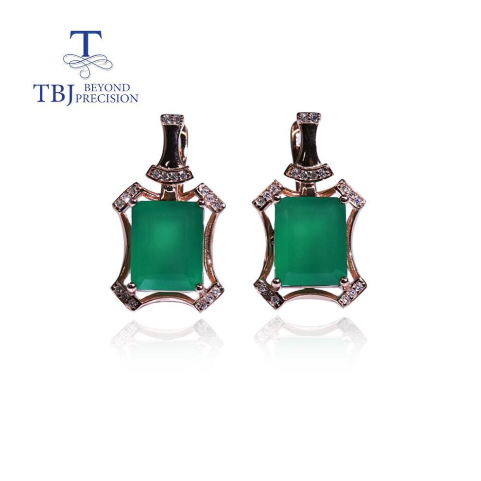 (green, M) Natural Green Agate Oct 8*10mm Earrings 925 Sterling Silver Fine Natural Gemstone Jewelry For Women Mom Nice Gift