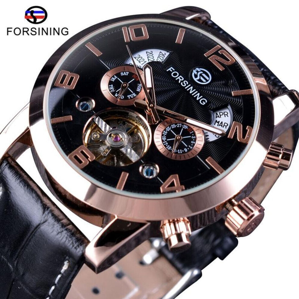 (yellow) Forsining Men&apos;s Luxury Tourbillon Automatic Mechanical Watch Wave Designdate Display Luminous Hands Water Resistant Fashionable Wrist Watch