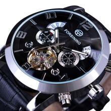 (white) Forsining Men's Luxury Tourbillon Automatic Mechanical Watch Wave Designdate Display Luminous Hands Water Resistant Fashionable Wrist Watch