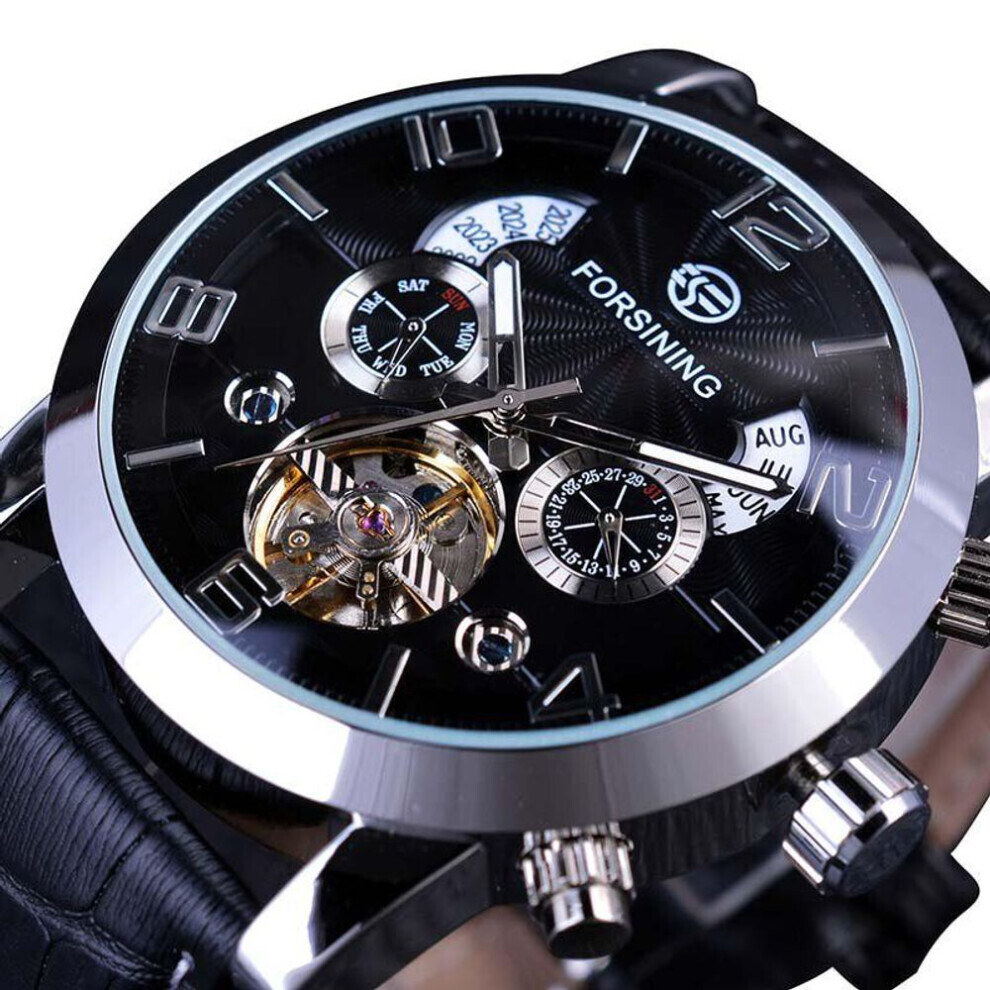 Maxpower (White) Forsining Men's Luxury Tourbillon Automatic Mechanical Watch Wave Designdate Display Luminous Hands Water Resistant Fashionable Wrist Wat