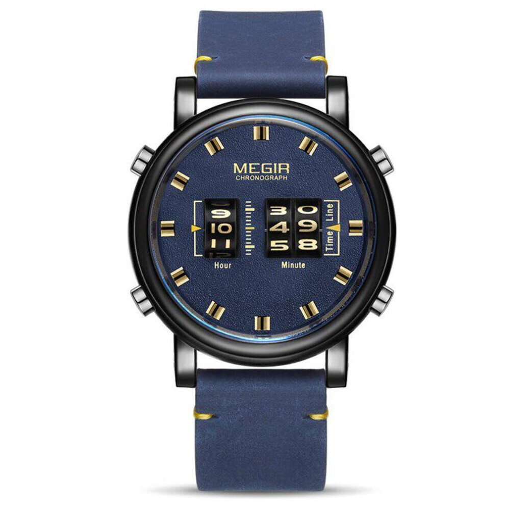 Maxpower (Blue) Megir New Fashion Mens Watches With Leather Strap Top Brand Luxury Sports Quartz Watch Men Relogio Masculino Wristwatches Blue
