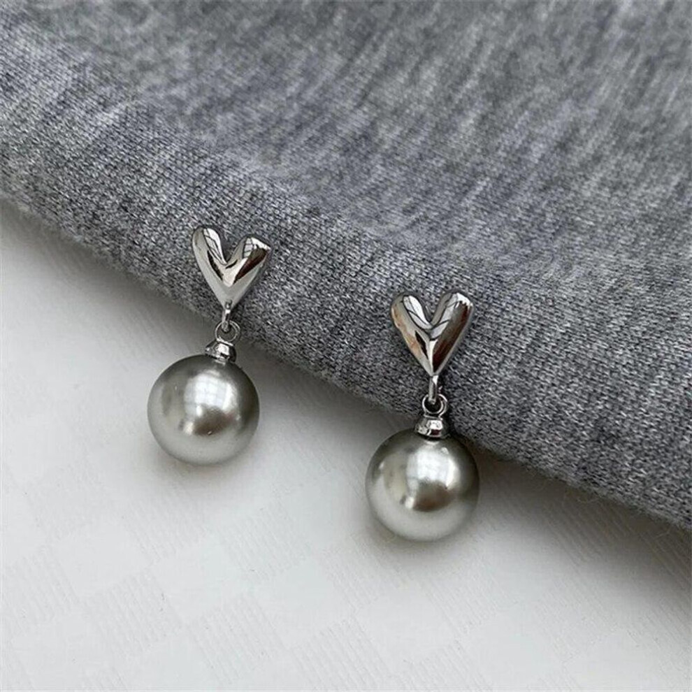 Maxpower (As The Picture) Women's Grey Pearl Fashion Heart Drop Earrings White,Grey