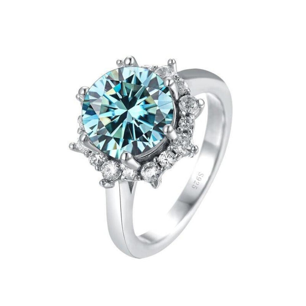 Maxpower (Blue, 9) Bagueringen Luxury 3 Carat Moissanite Diamond Jewelry S925 Sterling Silver Wedding Ring For Women Flower Shaped Design Size5-9